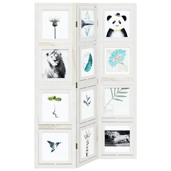 Разделител за стая, 3 панела, бял, дърво пауловния масив