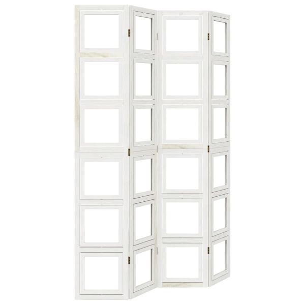 Разделител за стая, 4 панела, бял, дърво пауловния масив