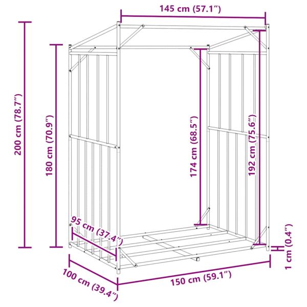 vidaxL Стойка за дърва за огрев с дъждобран, 150x100x200 см