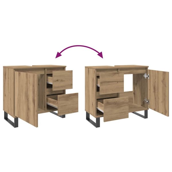 Шкаф за мивка за баня, дъб артизан, 65x33x60см, инженерно дърво