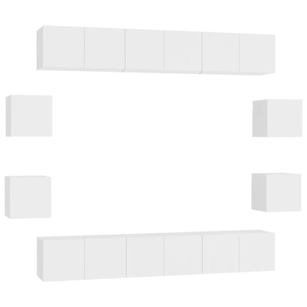 Комплект ТВ шкафове от 10 части, бял, инженерно дърво
