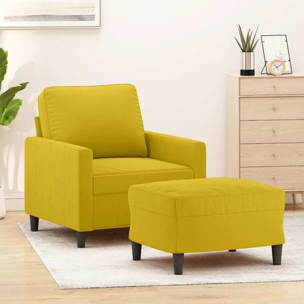 Кресло с табуретка, жълто, 60 см, кадифе