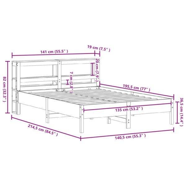Рамка за легло без матрак, бял, 135x190 см, бор масив