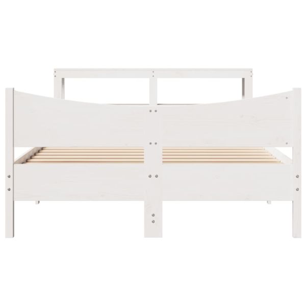 Рамка за легло с табла, бяла, 135x190 см, борово дърво масив