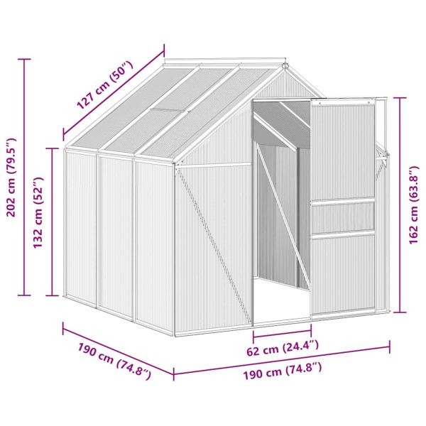 Оранжерия с опорна рамка, антрацит, алуминий, 3,61 м²
