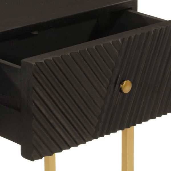 Конзолна маса, 90x30x76 cм, мангово дърво масив и желязо