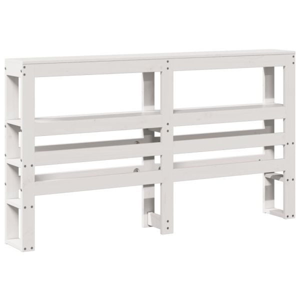 Горна табла с рафтове, бяла, 135 см, масивно дърво бор