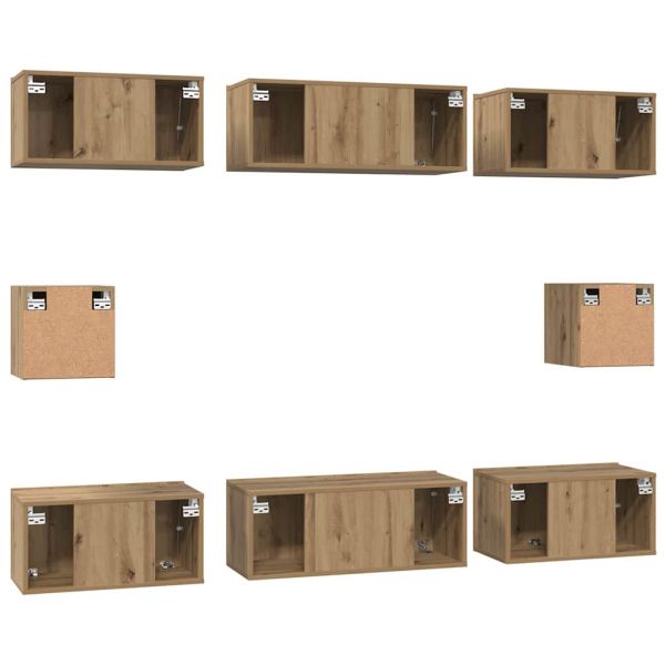 Комплект ТВ шкаф Монтиране на стена 8 pcs Дъб Инженерно дърво