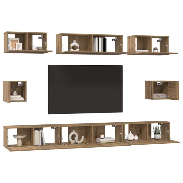 Комплект ТВ шкаф Монтиране на стена 8 pcs Дъб Инженерно дърво