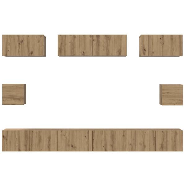 Комплект ТВ шкаф Монтиране на стена 8 pcs Дъб Инженерно дърво