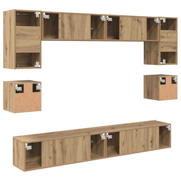 Комплект ТВ шкаф Монтиране на стена 8 pcs Дъб Инженерно дърво