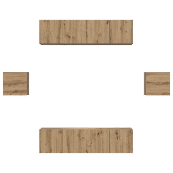 Комплект ТВ шкаф Монтиране на стена 6 pcs Дъб Инженерно дърво