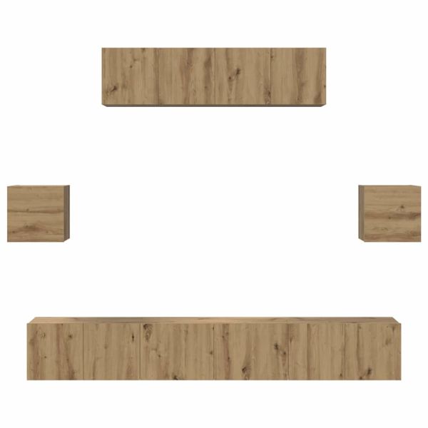 Комплект ТВ шкаф Монтиране на стена 7 pcs Дъб Инженерно дърво