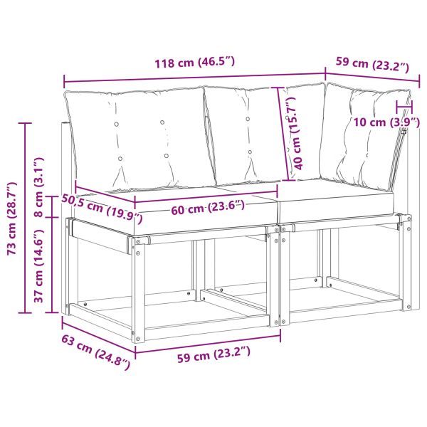 Външен среден и ъглов диван с възглавница 2 Брой Естествен
