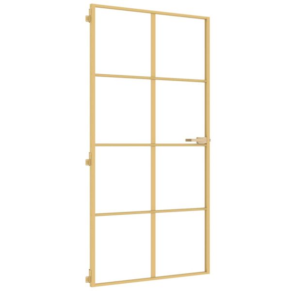 Интериорна врата злато 102,5x201,5 см закалено стъкло алуминий