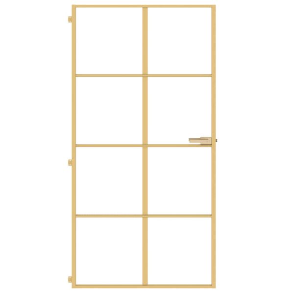 Интериорна врата злато 102,5x201,5 см закалено стъкло алуминий