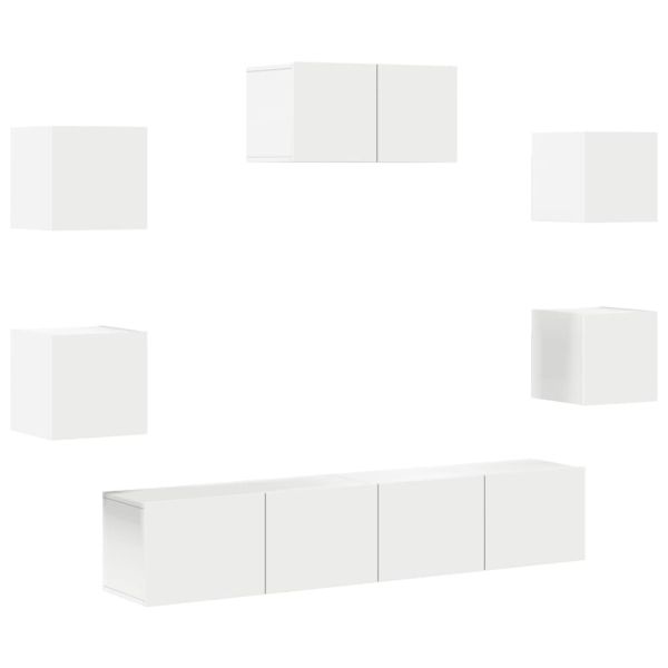 Комплект ТВ шкафове от 7 части, бял, инженерно дърво