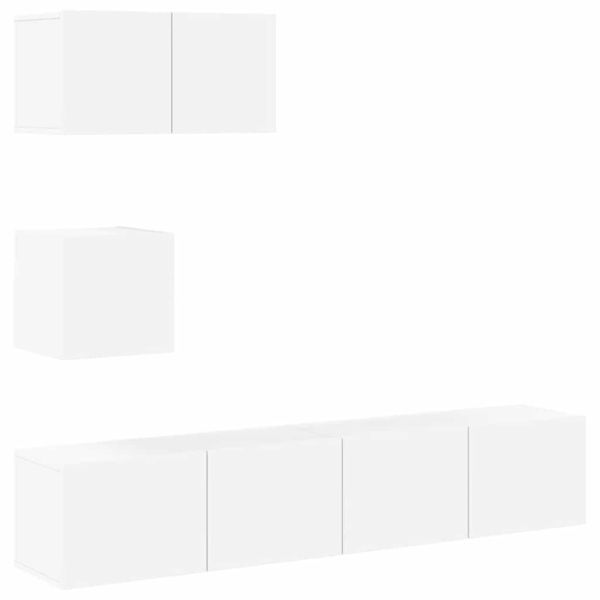 Комплект ТВ шкафове от 4 части, инженерно дърво, бял гланц