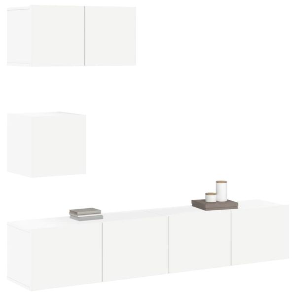 Комплект ТВ шкафове от 4 части, инженерно дърво, бял гланц