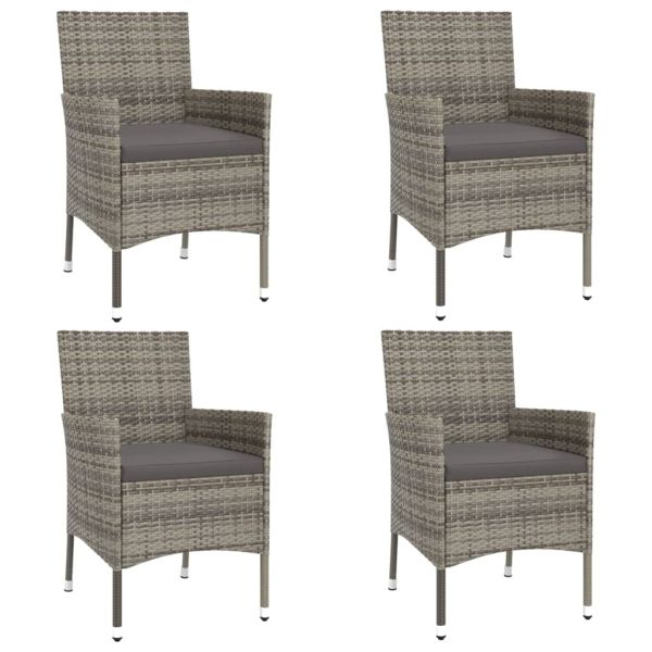 Градински бистро комплект с възглавници 5 части сив полиратан