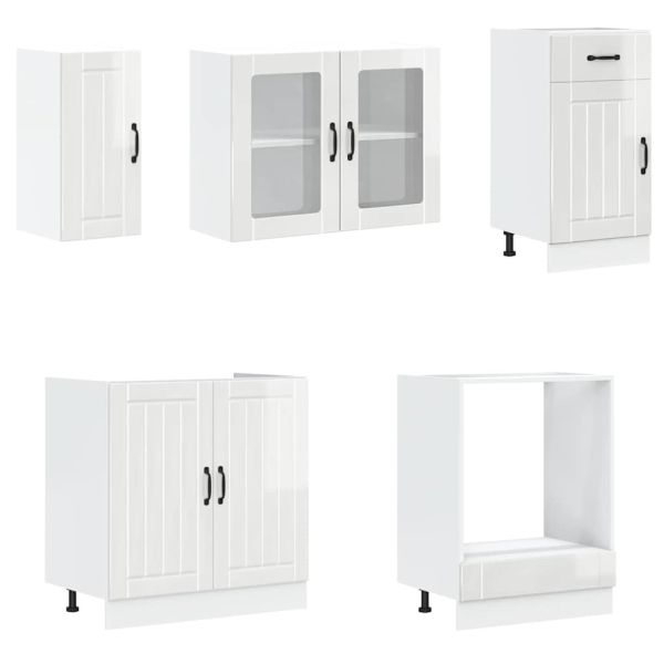 Комплект кухненски шкафове от 8 части "Lucca", бяло гланцово инженерно дърво