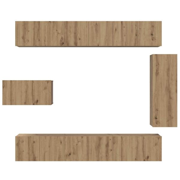 Комплект ТВ шкаф Монтиране на стена 8 pcs Дъб Инженерно дърво
