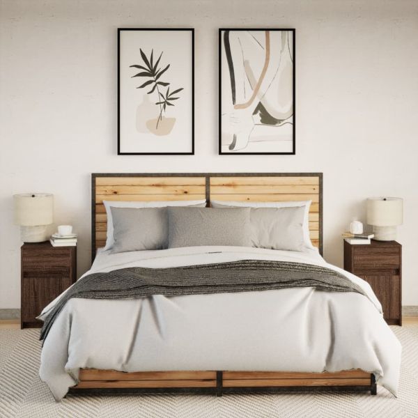 Нощни шкафчета с LED, 2 бр, Кафяв дъб, инженерно дърво