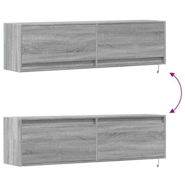 Стенен ТВ шкаф с LED осветление, сив сонома, 140x31x38 см