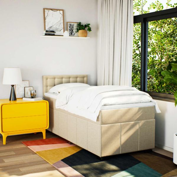 Боксспринг легло с матрак, кремава, 90x190 см, плат