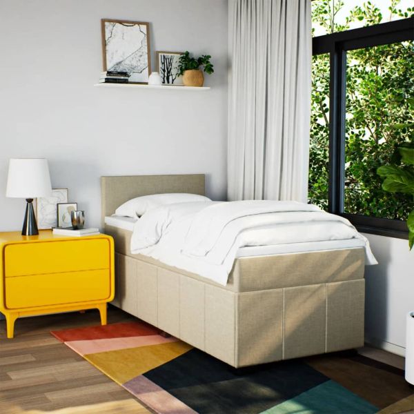 Боксспринг легло с матрак, кремава, 90x200 см, плат