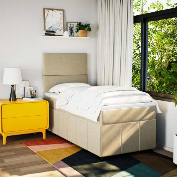 Боксспринг легло с матрак, кремаво, 100x200 см, плат