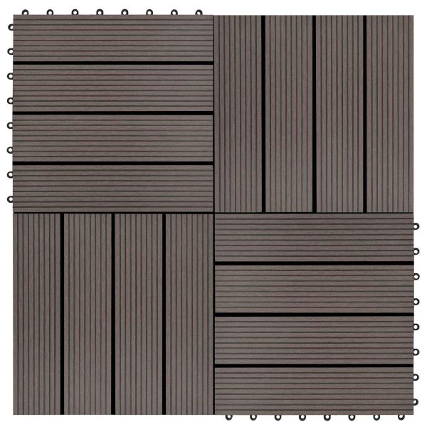 Плочка за decking 11 pcs Тъмен кафяв 30 x 30 cm WPC