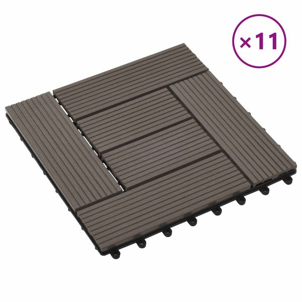 Плочка за decking 11 pcs Тъмен кафяв 30 x 30 cm WPC