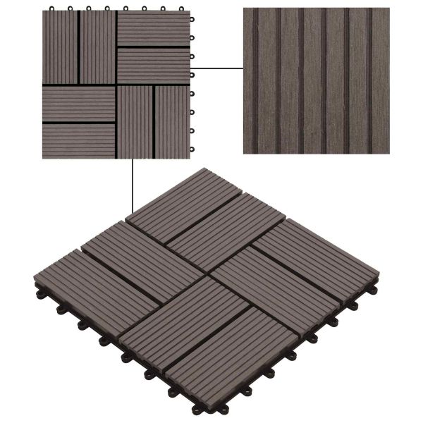 Плочка за decking 11 pcs Тъмен кафяв 30 x 30 cm WPC