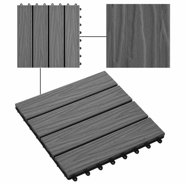 Плочка за decking 3D дизайн 11 pcs Сив 30 x 30 cm WPC