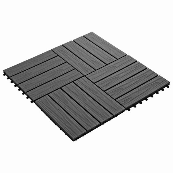 Плочка за decking 3D дизайн 11 pcs Черен 30 x 30 cm WPC