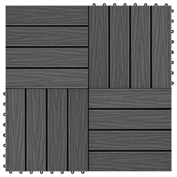 Плочка за decking 3D дизайн 11 pcs Черен 30 x 30 cm WPC
