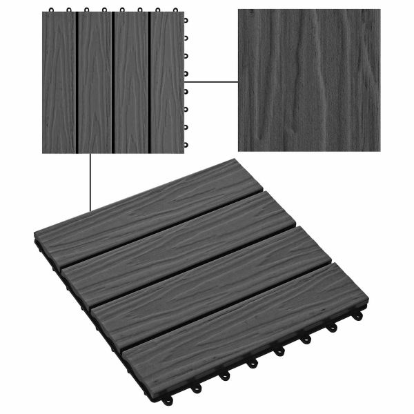 Плочка за decking 3D дизайн 11 pcs Черен 30 x 30 cm WPC