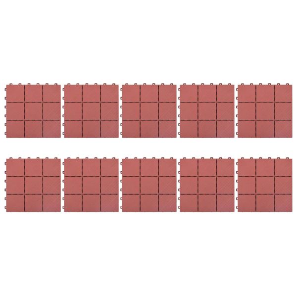 Плочка за decking 10 pcs Червено 30,5 х 30,5 х 2,2 см