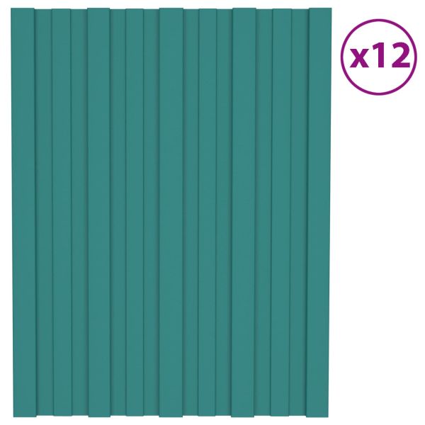Покривен панел 12 pcs Зелено 60 x 45 cm Поцинкована стомана