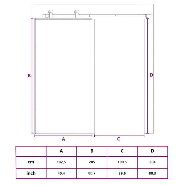 Плъзгаща се врата 102,5x205 см матирано ESG стъкло и алуминий