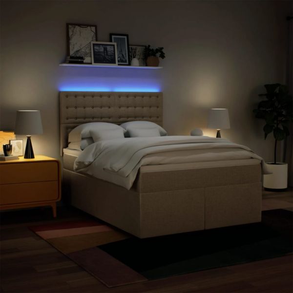 Боксспринг легло с матрак, кремава, 160x200 см, плат