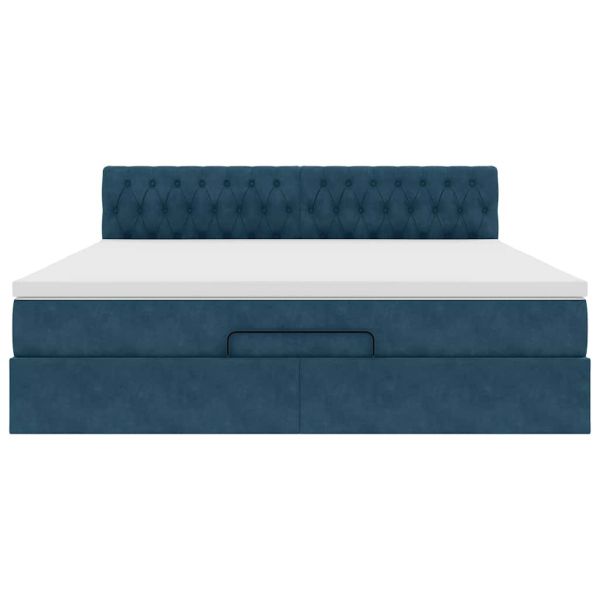 Османска легло с матрак и LED, тъмносиньо, 180x200 см, кадифе