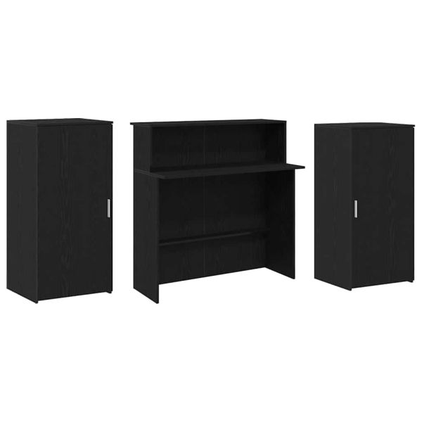 Приемно бюро, черно и дъб, 200x50x103,5 см, инженерно дърво