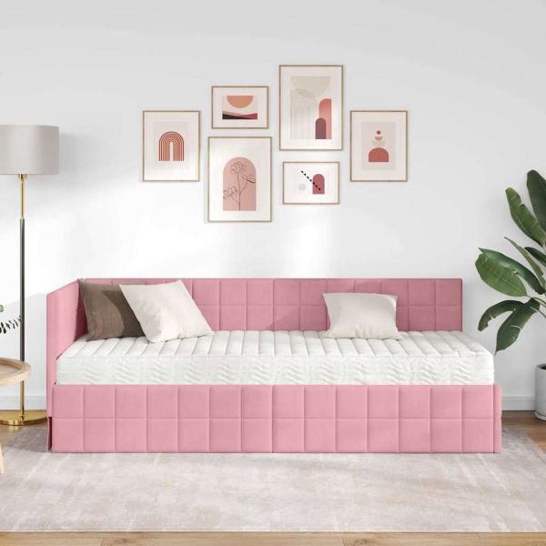 Ъглова рамка за легло с матрак с таблото 2 pcs Сив Кадифе