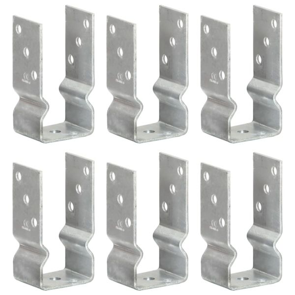 Оградни подпори 6 бр сребристи 7x6x15 см поцинкована стомана