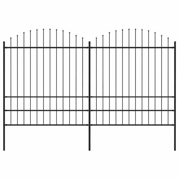 Градинска ограда с връх тип копие, стомана, 359x200 см, черна
