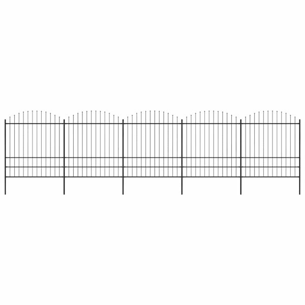 Градинска ограда с връх тип копие, стомана, 892,5x200 см, черна