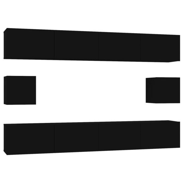 Комплект ТВ шкафове от 6 части, Черно, инженерно дърво