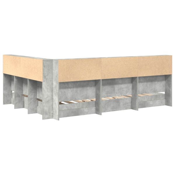 Легло с библиотека Бетонно сиво 140 x 200 cm Инженерно дърво